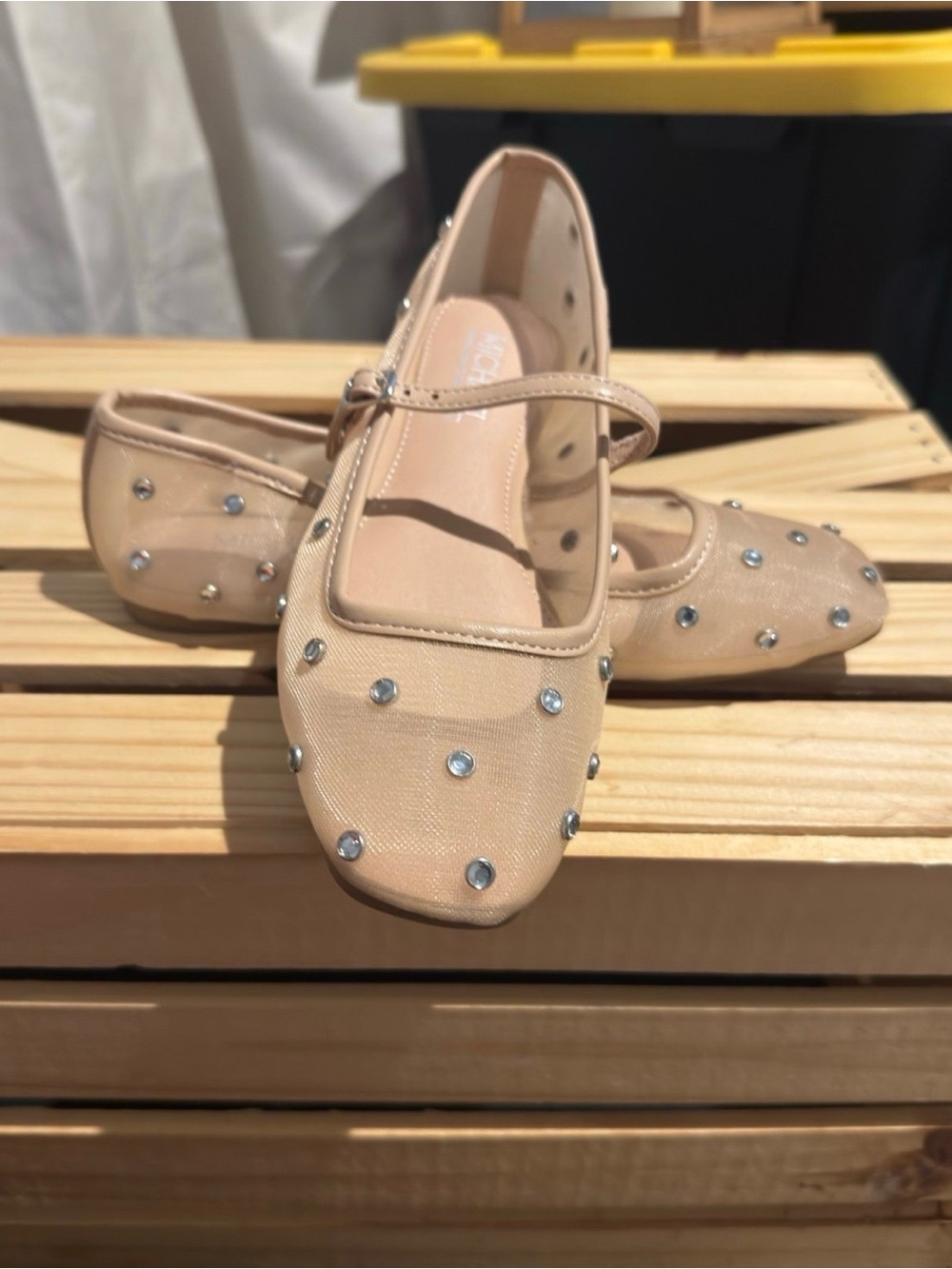Michael Shannon Nude Pink Mary Jane Flats with Rhinestones